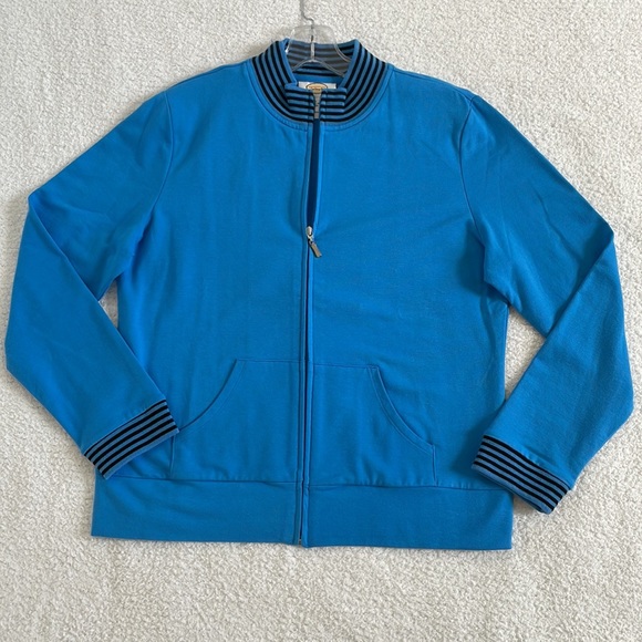 TALBOTS ZIP FRONT JACKET, SIZE LARGE IN BLUE - Picture 9 of 16